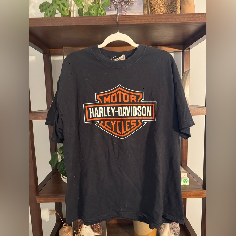 Harley-Davidson Black and Orange Men's T-Shirt vintage